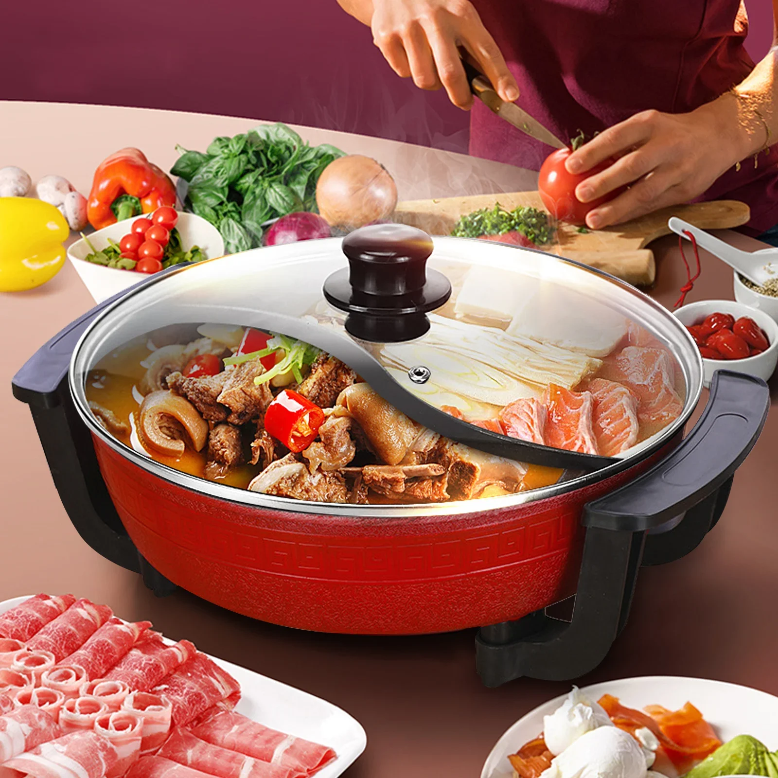 6l Hot Pot Doppel dampfer Yuanyang Hot Pot Multifunktion aler Elektroherd w2 Grid 2-Flavour Cooking