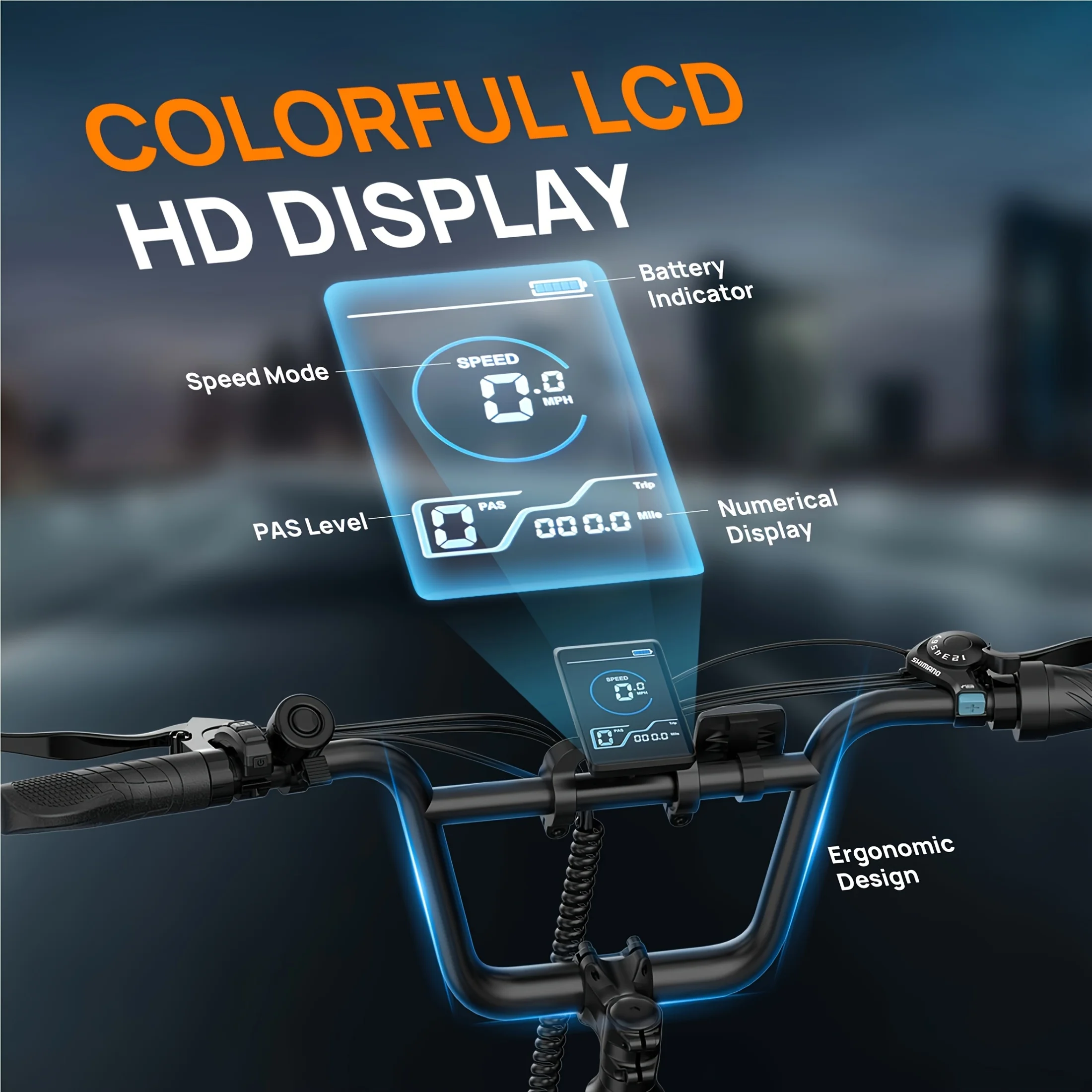 Urlife E-Bike 1000 واط 20 بوصة × 3 "دراجة كهربائية بإطارات عريضة 48 فولت 13 أمبير بطارية قابلة للإزالة 7 سرعات تروس فرامل قرصية مزدوجة دراجة للكبار #4