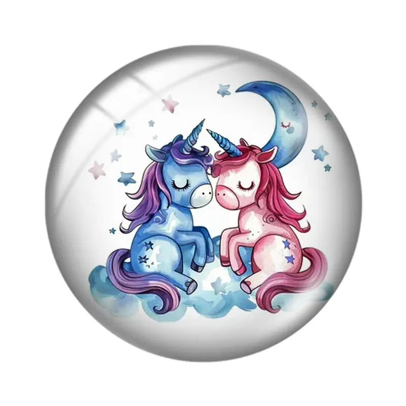 Sleeping Moon Unicorn 12mm/18mm/20mm/25mm Round photo glass cabochon demo flat back Making findings keychain