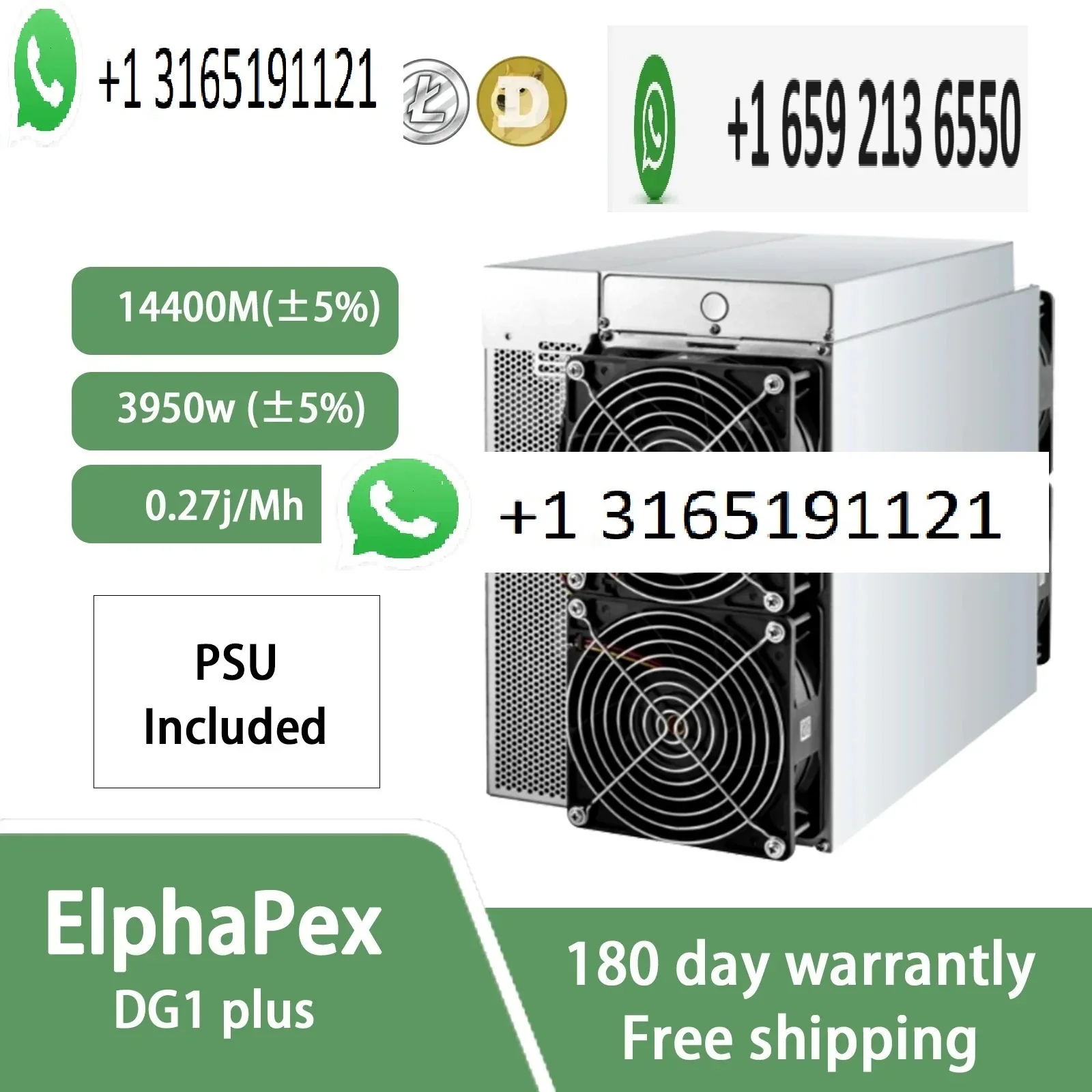 S. FAST SELLING BUY 5 GET 3 FREE NEW ElphaPex DG1 Plus Litecoin & Dogecoin Miner 14.4GH/s