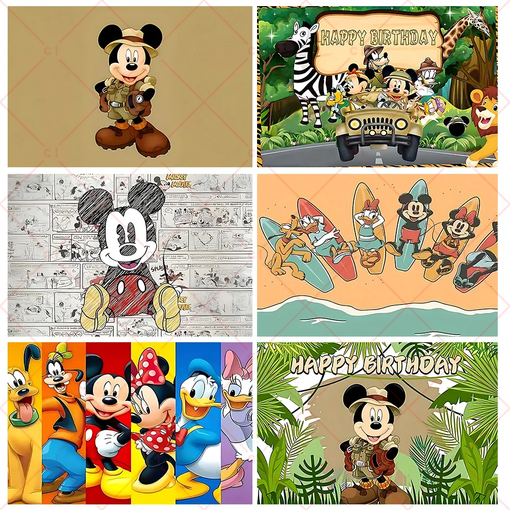 

Disney Mickey Minnie Mouse Background Banner Kids Birthday Party Decoration Baby Shower Backdrop Children Room Photography Prop