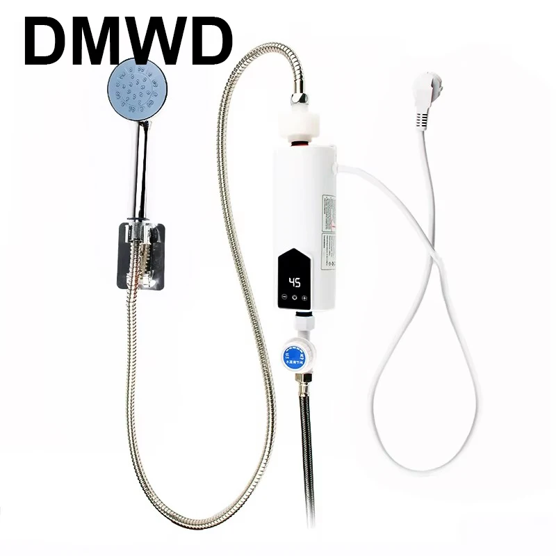 DMWD Kitchen Instant Electric Hot Water Heater Instantaneous Bathroom Heating Tap Shower Watering Faucet Temperature Display EU