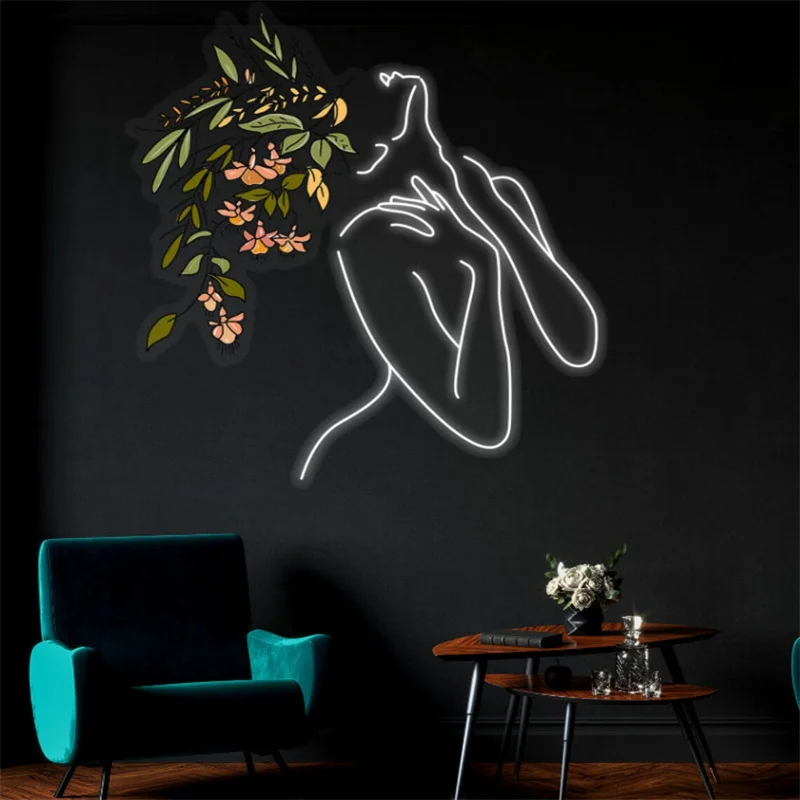 Flower Woman Line Art Neon Sign, Abstract Woman Body Led Sign, Custom Neon Sign, Feminine Woman Led Lights, Body Neon Sign