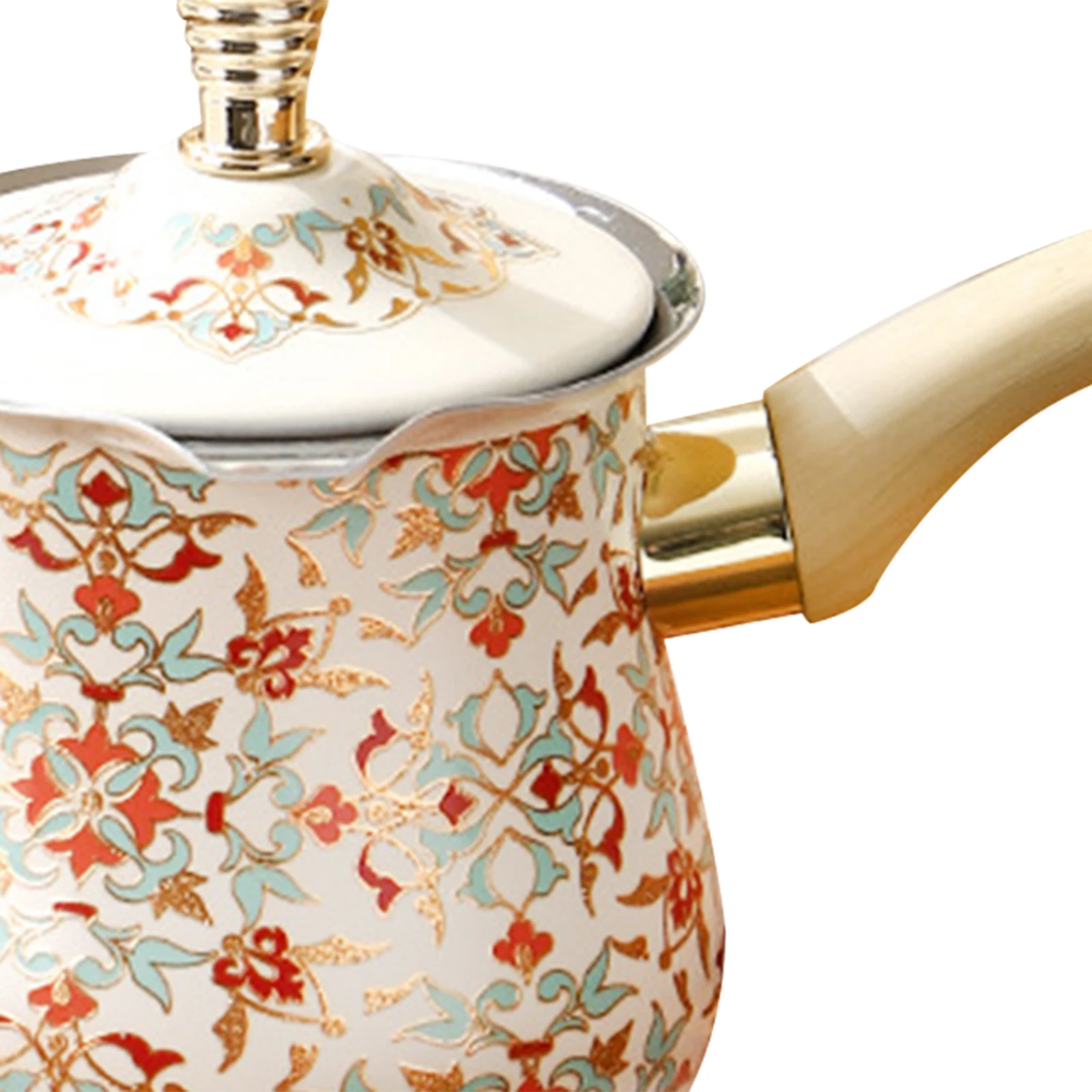 إبريق قهوة تركي سعة 550 مل بمقبض خشبي طويل مع غطاء على الطراز اليوناني، كوب إبريق قهوة من الفولاذ المقاوم للصدأ للمطبخ العربي المقاوم للصدأ