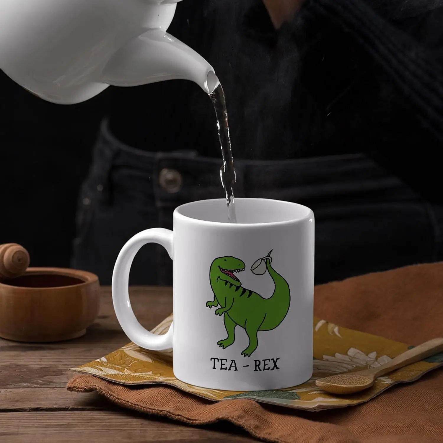 Funny Tea T-Rex Mug - 11 oz Ceramic Coffee Mug with Thermal Insulation Design, Dishwasher Safe - Humorous Gift for Men, Women, and Plant Lovers - White Reusable Tea and Coffee Mug