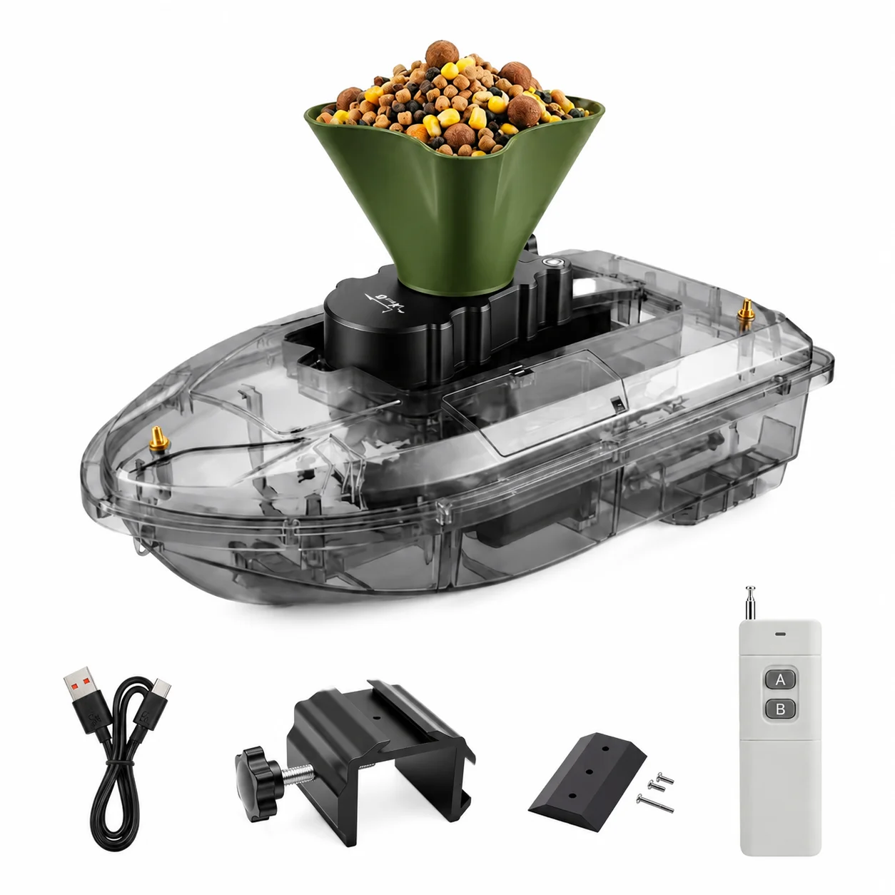 Remote Bait Spreader for RC Fishing Boat 360° Rotating Bait Dispenser Upgrade Accessory for Carp Fishing Boat(Boat Not Included)
