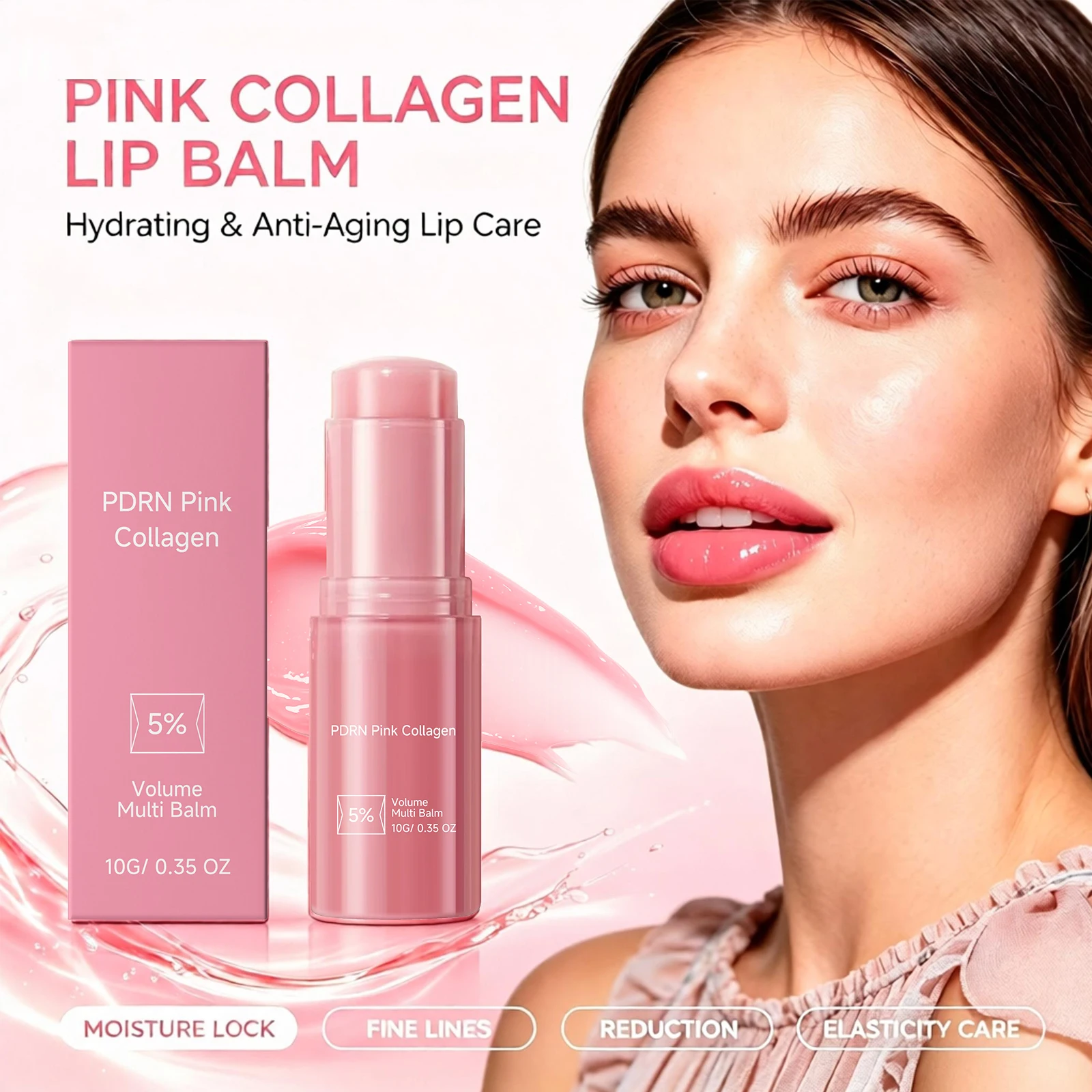 PDRN Pink Collagen Volume Lip Balm Plump Lips Fade Lip Lines Deep Hydrating Nourishing Repair Overnight Moisturizing Lip Care Stick