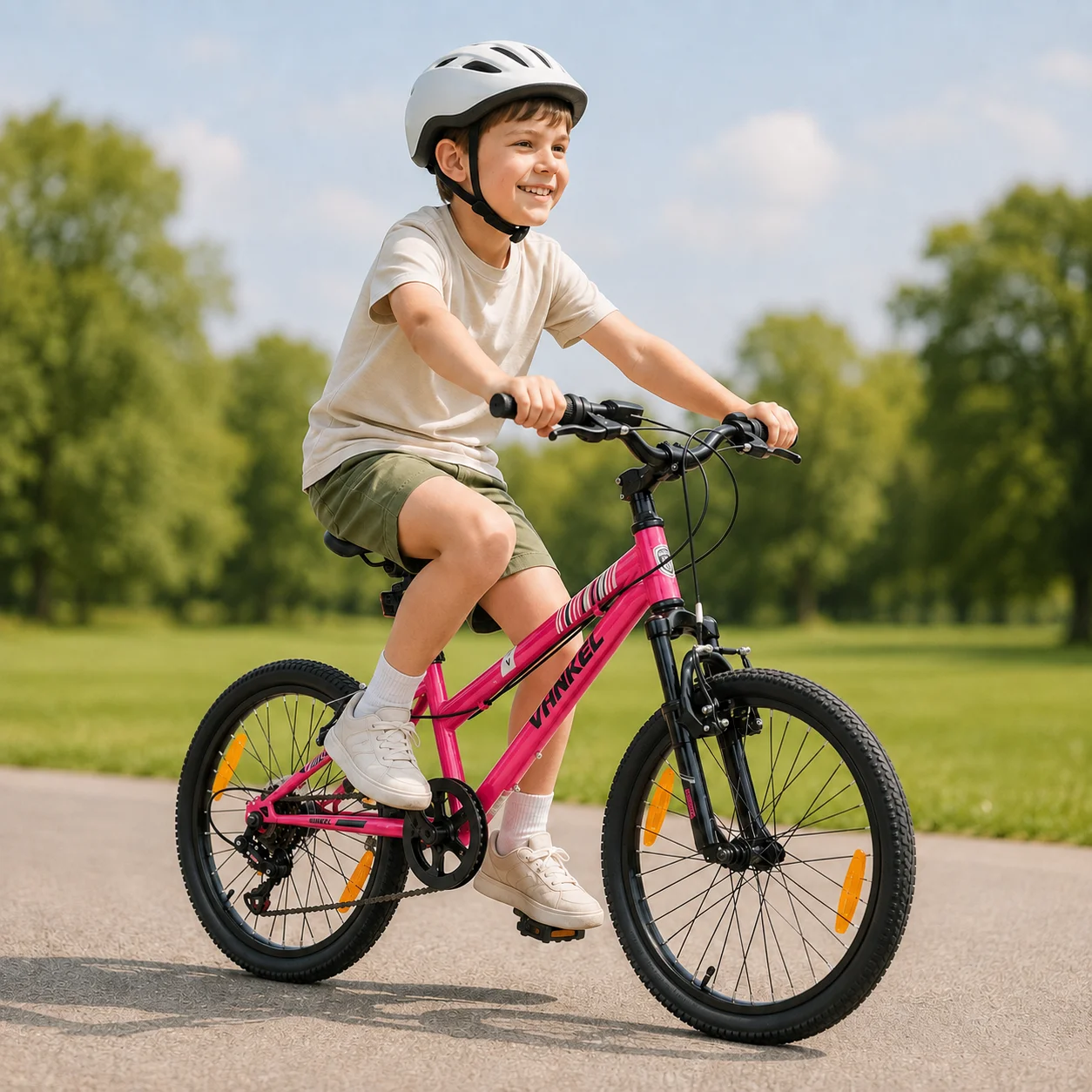 Vankel Kinder-Mountainbike für Mädchen im Alter von 6–9 Jahren, 6-Gang Leichtgewicht-Kinderfahrrad mit 20 Zoll Laufrädern, Schaltwerk und V-Bremsen