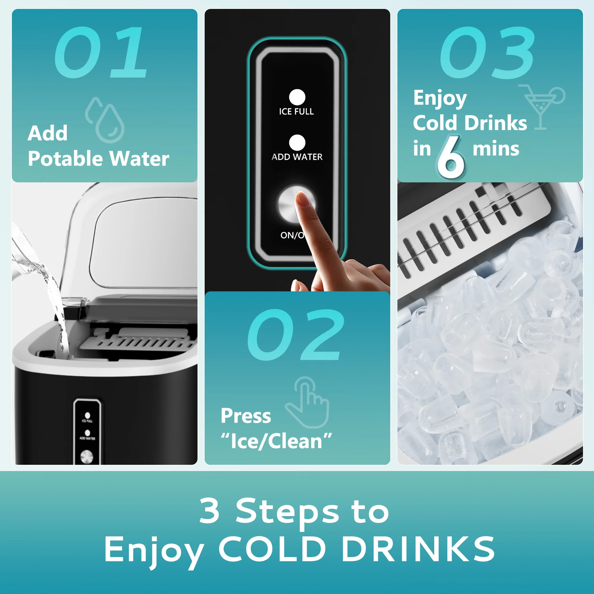 Vibekio Portable Ice Machine 9 Cubes in 6 Mins Ice Maker Machine 26.5lbs/Day Auto-Cleaning Countertop for Home Kitchen Camping
