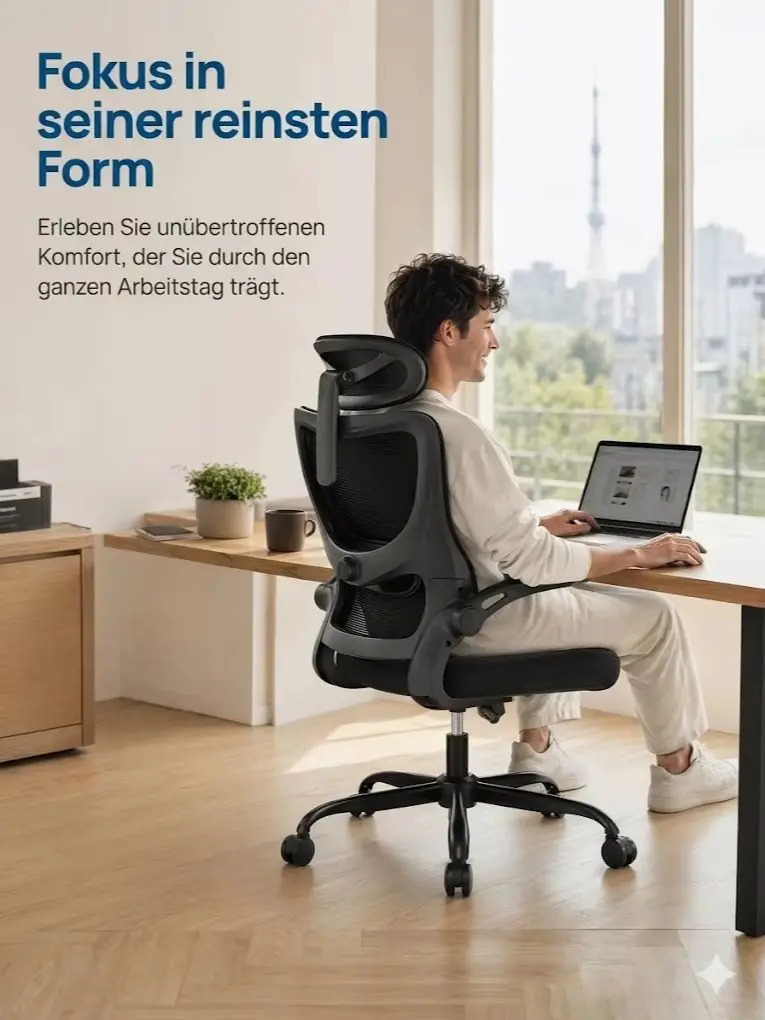 Voll verstellbarer ergonomischer Bürostuhl mit 2D-Kopfstütze 3D-Armlehnen verstellbarer Lendenwirbelstütze Netzrücken Computerstuhl bis 150kg