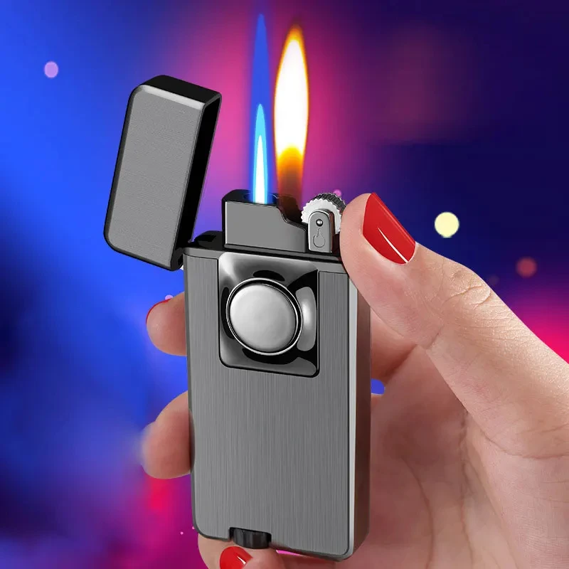 

Creative Double Flame Metal Windproof Lighter Portable Outdoor Butane Gas Grinding Wheel Cigar Turbo Lighter High End Gifts