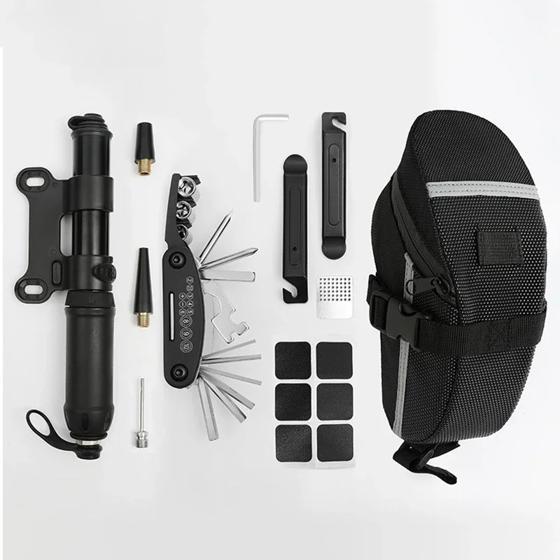 Kit d'outils de réparation de vélo Portable, Kit d'outils de réparation de vélo, pompe, Patch de pneu, clé multifonctionnelle, ensemble d'outils de vélo, accessoires