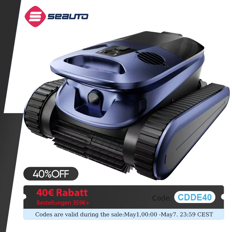 (Nouveau 2026) Nettoyeur de piscine robotisé Seauto SAT 40, nettoyage de la ligne d'eau, navigation sonar IA, autonomie de 240 minutes, jusqu'à 3 200 pieds carrés