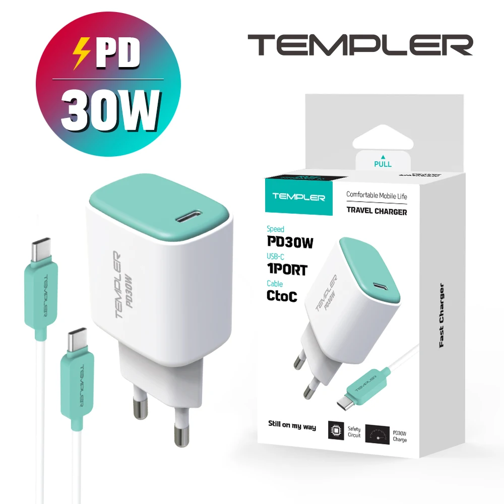 Templer PD30W 1 Port home charger with CtoC cable mobile phone smart phone fast charger C type fast fast KC Certified Insurance in Korea