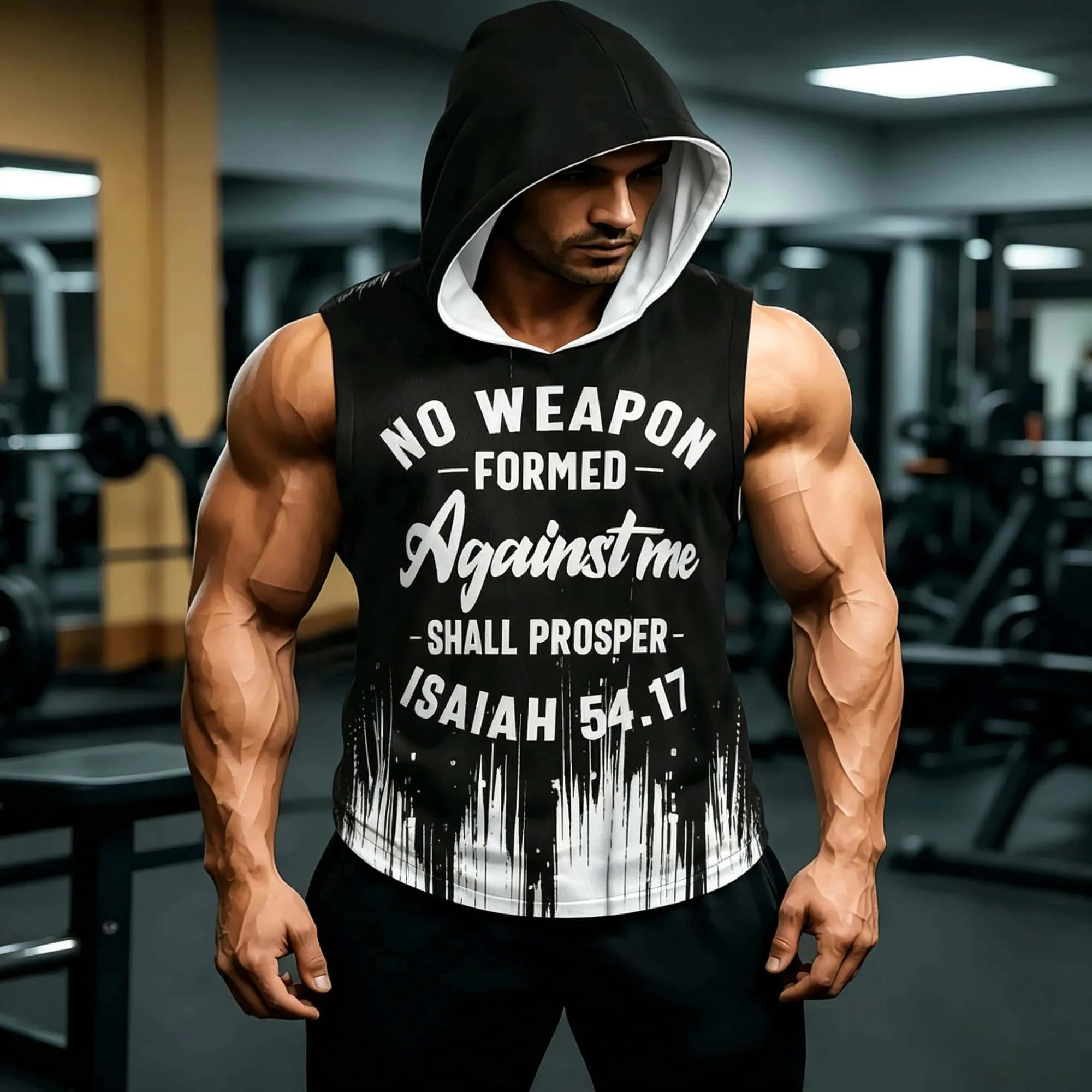 Modisches Ärmelloses Tanktop mit Buchstabendruck für Herren, Atmungsaktives Fitness-Workout-Sportshirt mit Kapuze