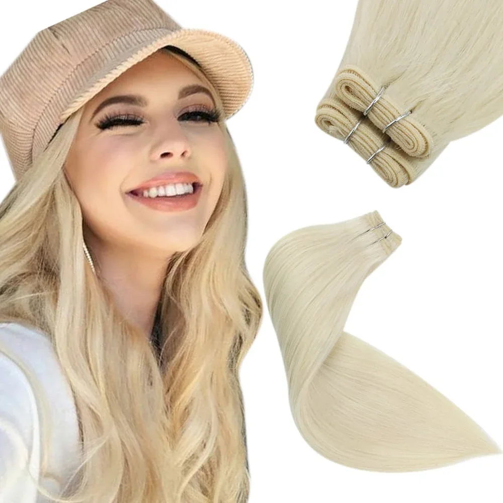 LaaVoo Invisible Sew in Weft Hair Extensions 50g/pcs Pure Color 16-24inch Real Brazilian Human Hair Virgin Straight Bundles Hair