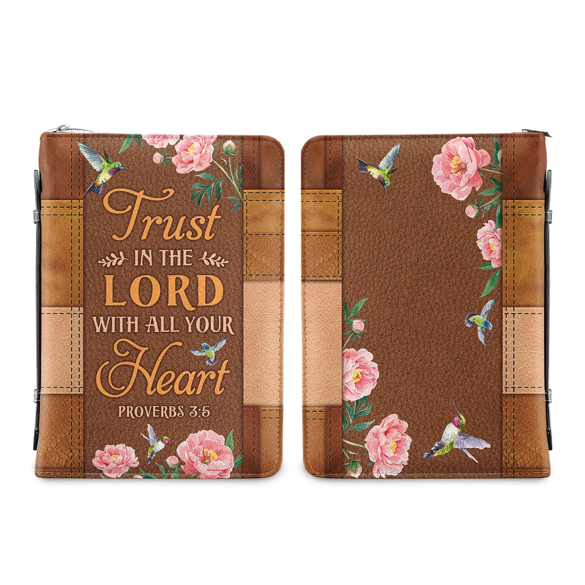 2023 Personalized Bible Cover Rose and Hummingbird Bible Verse Print Carry Bag Protective Leather Bible Storage Bag for Women