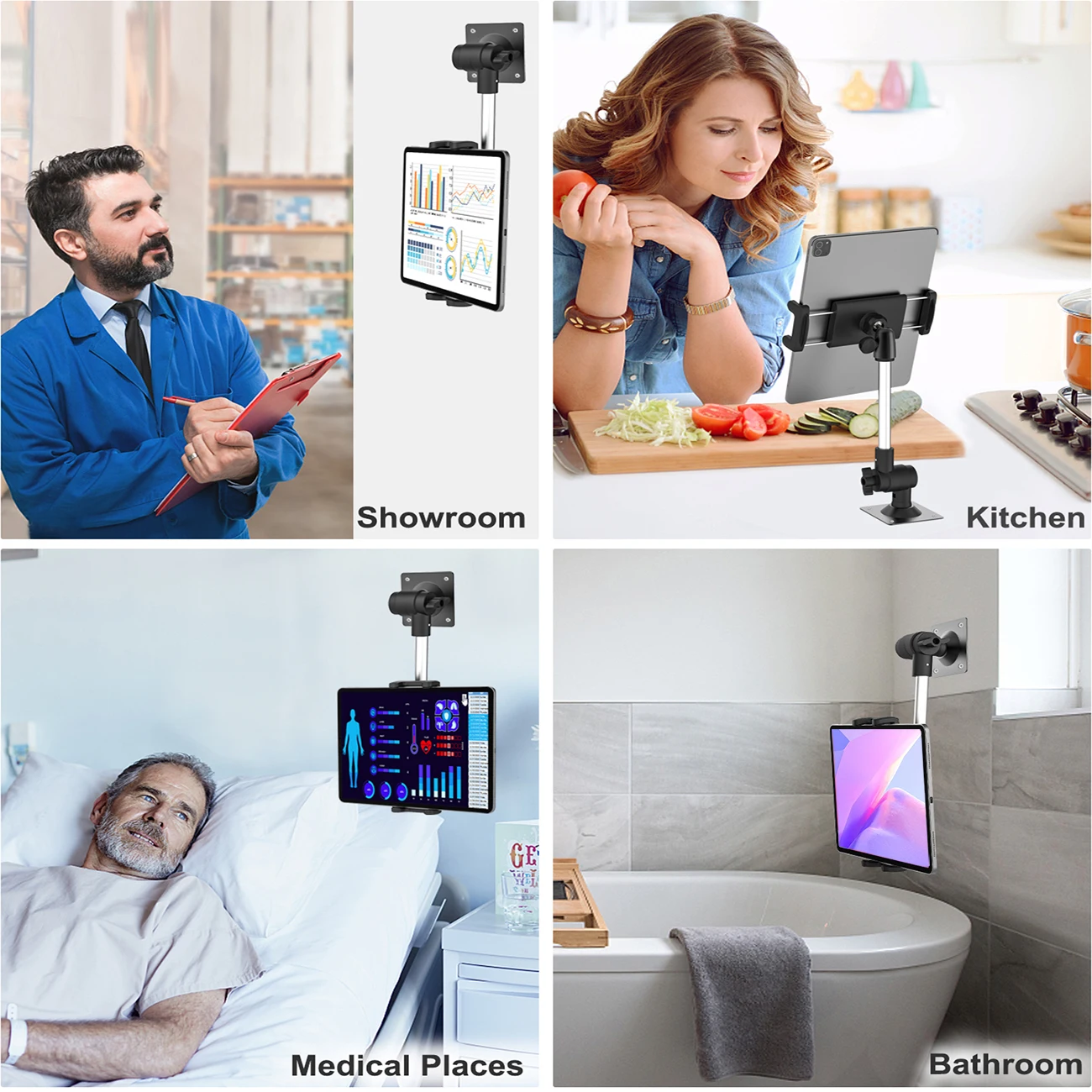 Aluminum Wall Mount Bracket for Tablet PC, Aluminum Alloy Phone Stand with 360° Swivel Foldable Arm Wall Mount Bracket for Table
