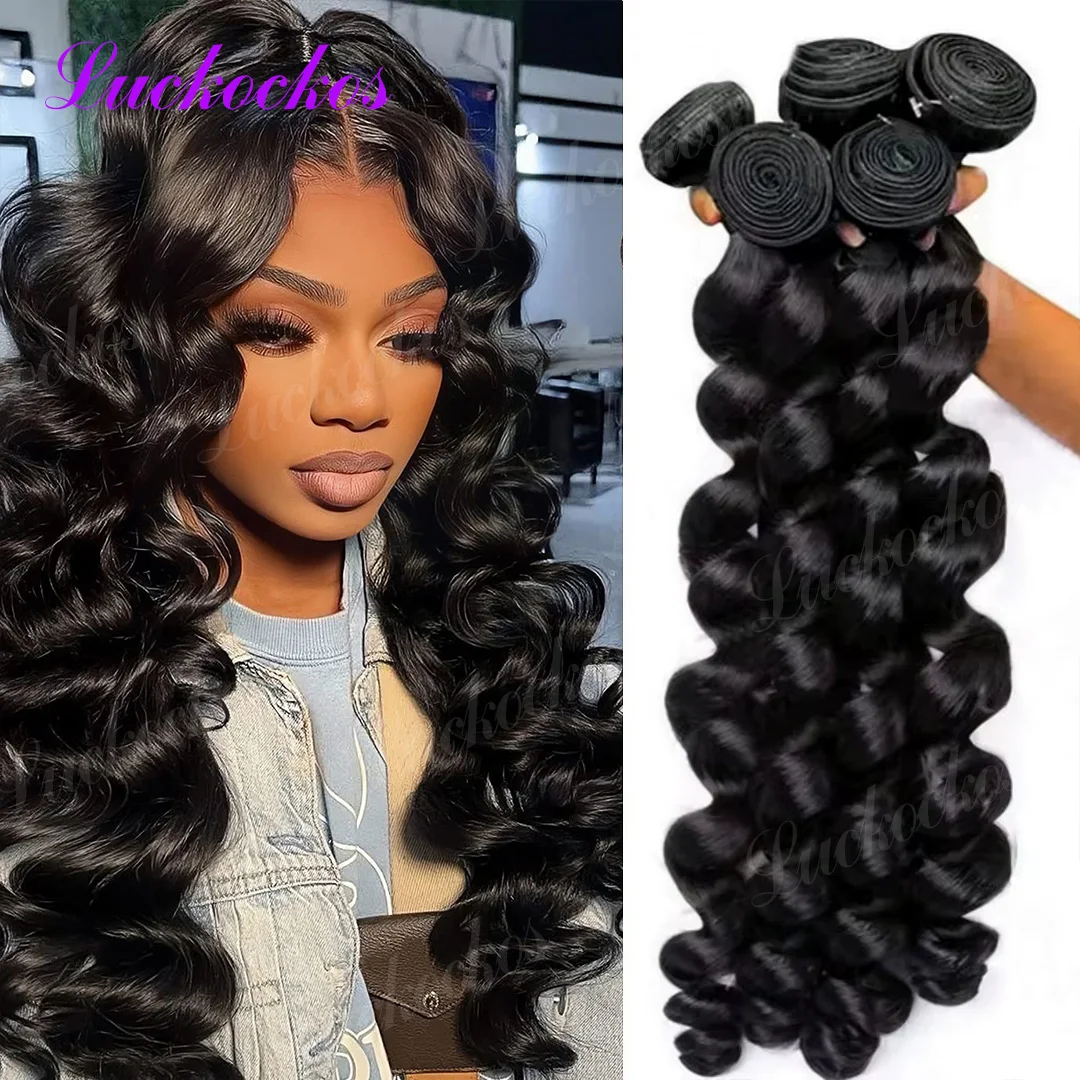 LUCKOKOS 30 32 40 Inch Loose Wave Human Hair Raw Virgin Unprocessed Brazilian Loose Deep Wave Extensions 100% Remy Human Hair