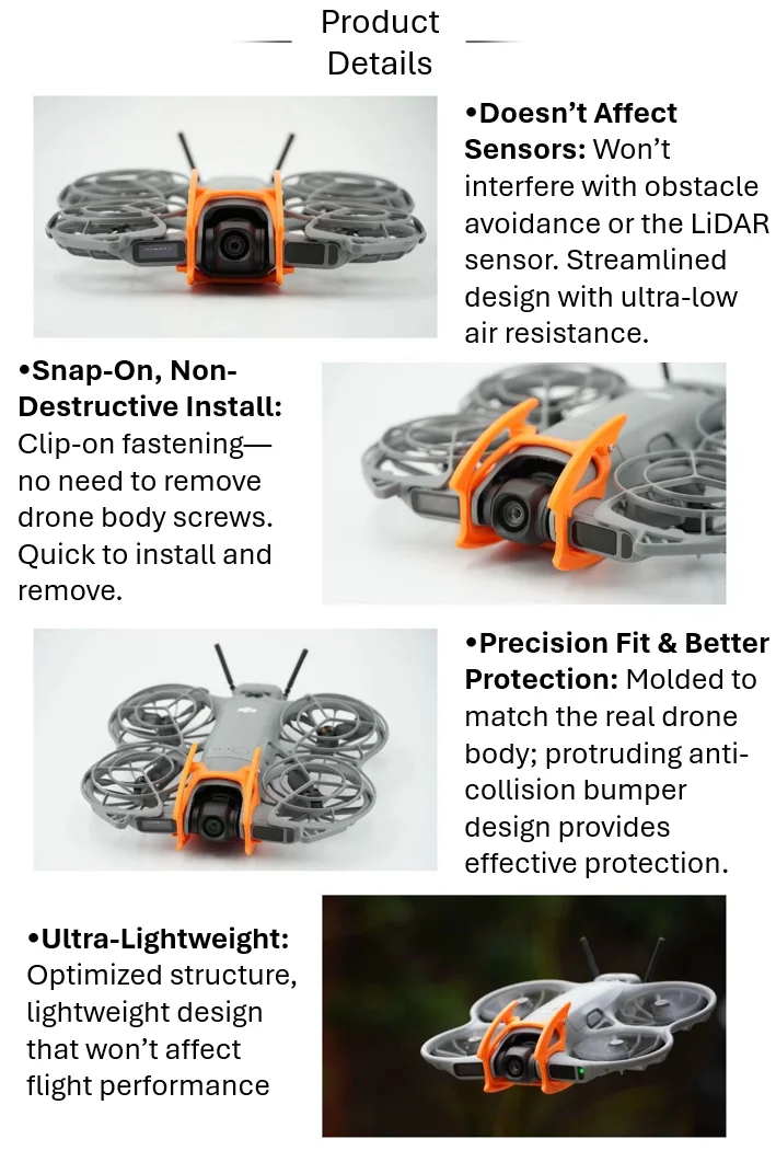 Neo 2 Schutz-Zubehör-Set für DJI (ABS-Material): Gimbal-Schutz, Stoßfänger, 4 Beine, Heckflosse, Doppelringe – Detail 6