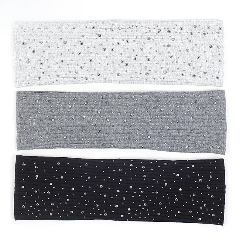 Geebro Women Sparkly Rhinestones Cotton Headbands Hair Band Akcesoria Nowe Miękkie Rozciągliwe Żebrowane Nakrycie Głowy Party Turban — zdjęcie 2