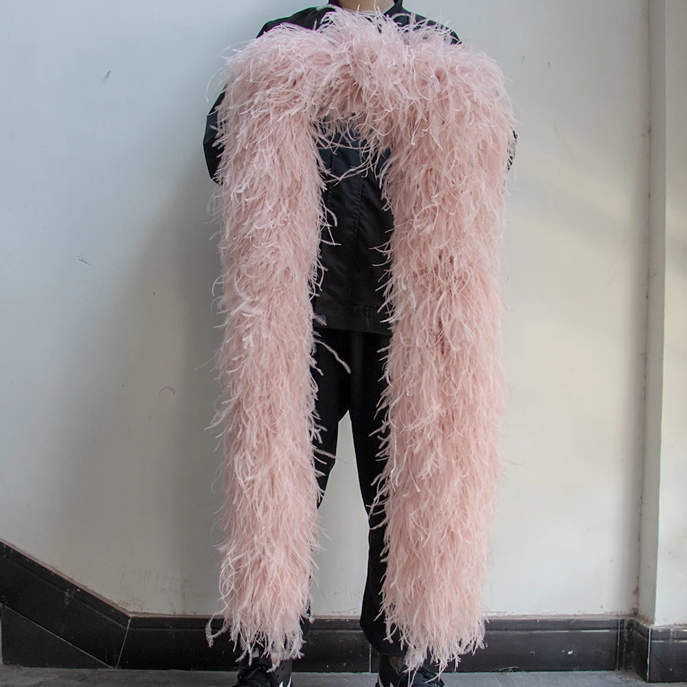 35Ply Super Thick Pink Ostrich Feather Boa for Wedding Party Dress Tops Shawl Customzied 2 Meters Ostrich Plumes Cape Decoration