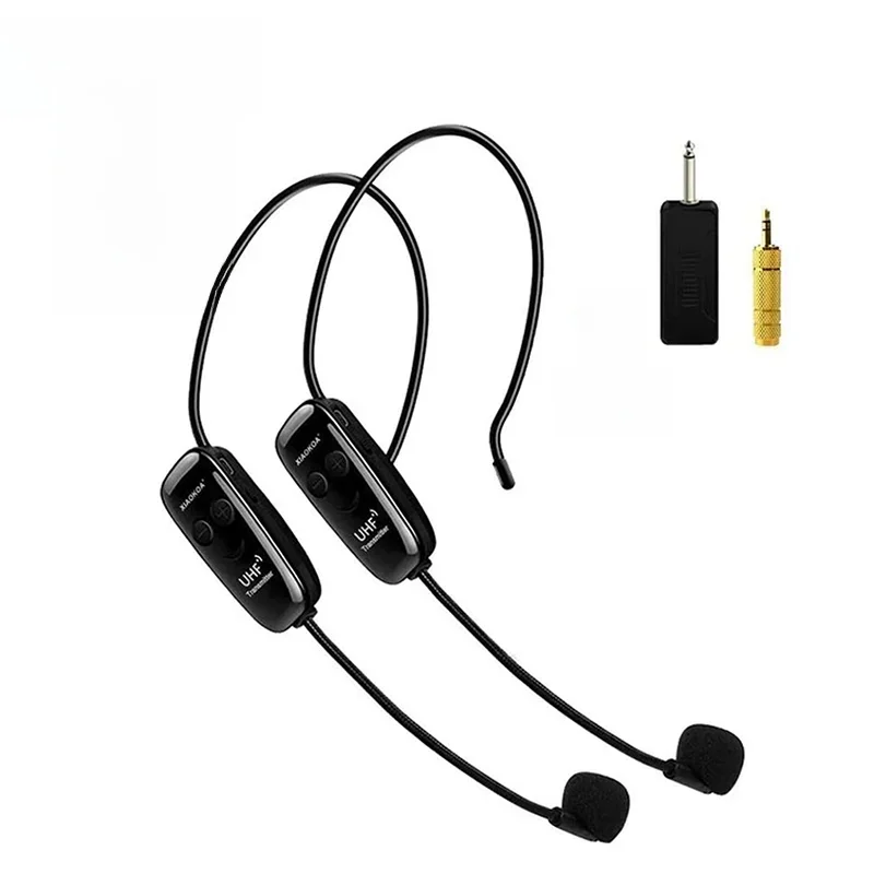 XIAOKOA microphones sans fil casque UHF double micro sans fil 2 micros sans fil et 1 récepteur casque et portable 2 en 1 Rechargeable 3