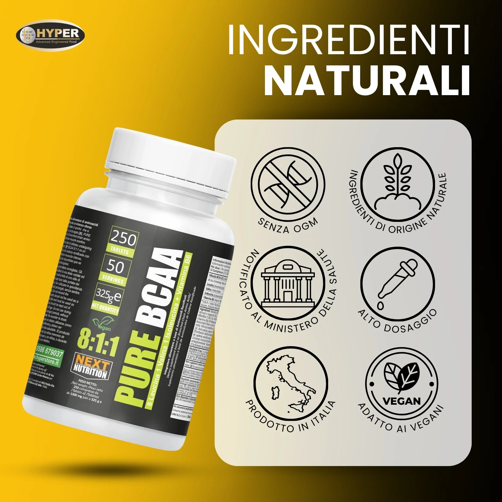 Next Nutrition BCAA 8:1:1 الأحماض الأمينية المفرعة 1000 مجم - زيادة كتلة العضلات والتعافي السريع - تمرين ما قبل التمارين الرياضية - 250 أقراص خالية من اللاكتوز مع مكمل فيتامين B6 النباتي في إيطاليا