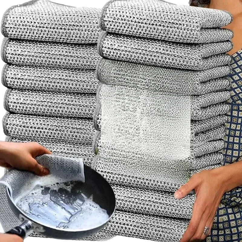 Gros métal acier fil chiffons tissu maison cuisine Pot Pan vaisselle Double face torchon chiffons de nettoyage serviette épurateur chiffon