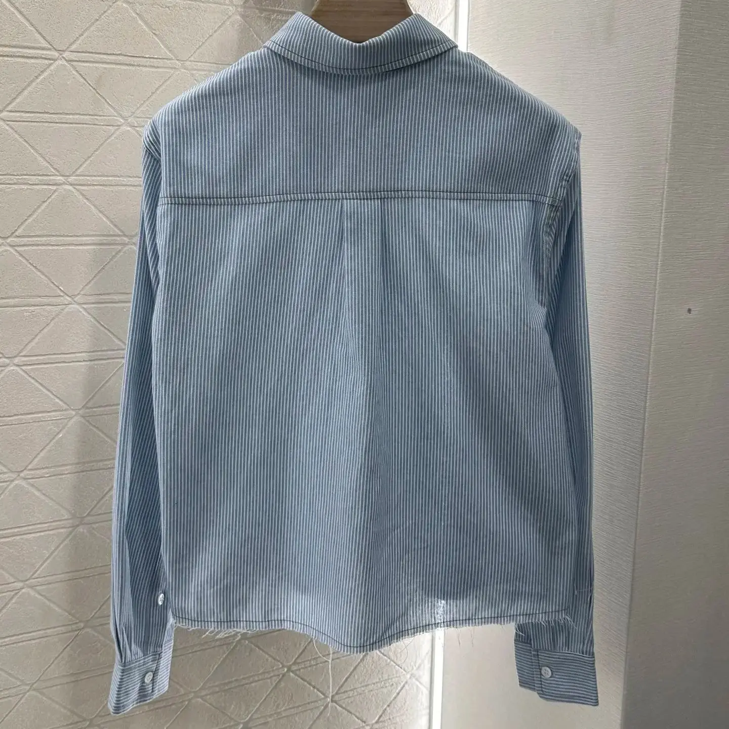 

2025 Striped Lapel Shirt Pants Suit Cotton Material Vertically Distributed Blue and White Stripes HX097