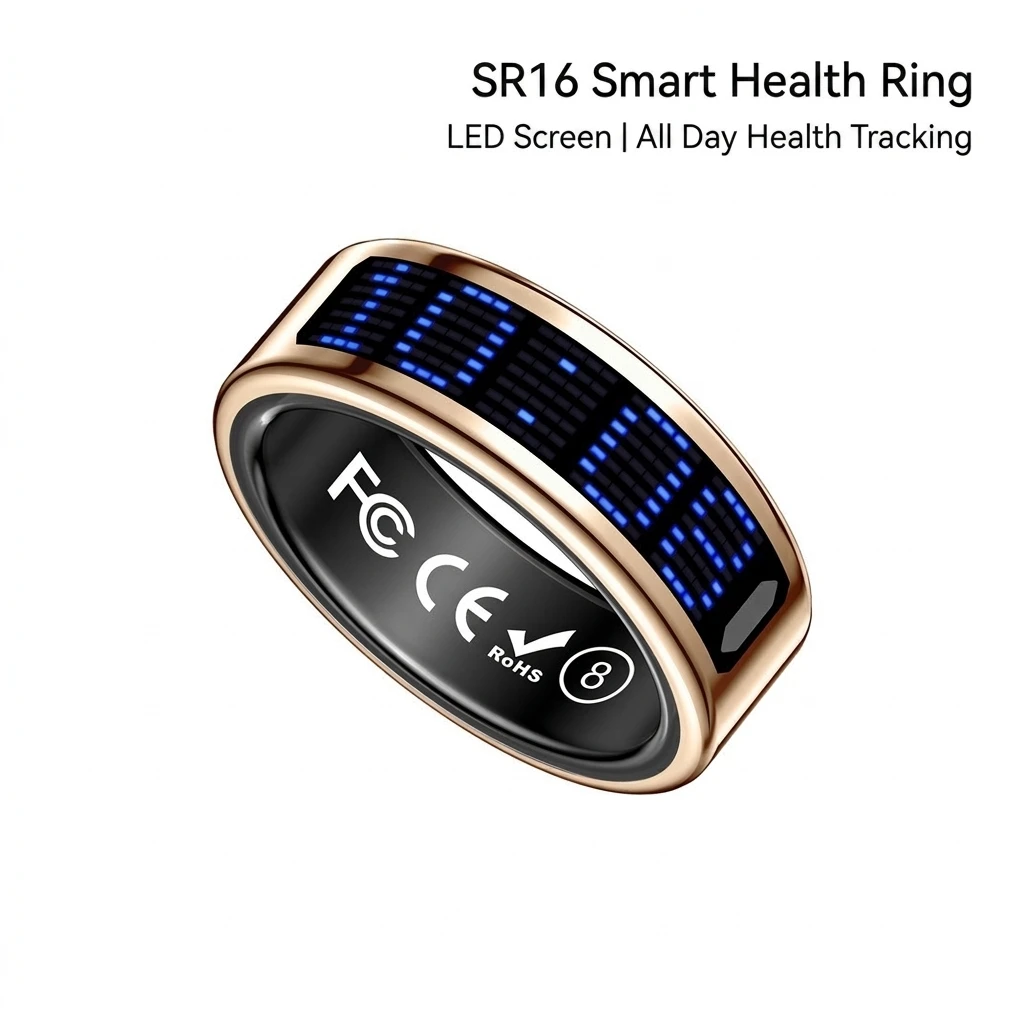 SR16 Smart Ring Heart Rate Blood Oxygen Sleep Tracker Step Call Reminder Remote Control Waterproof