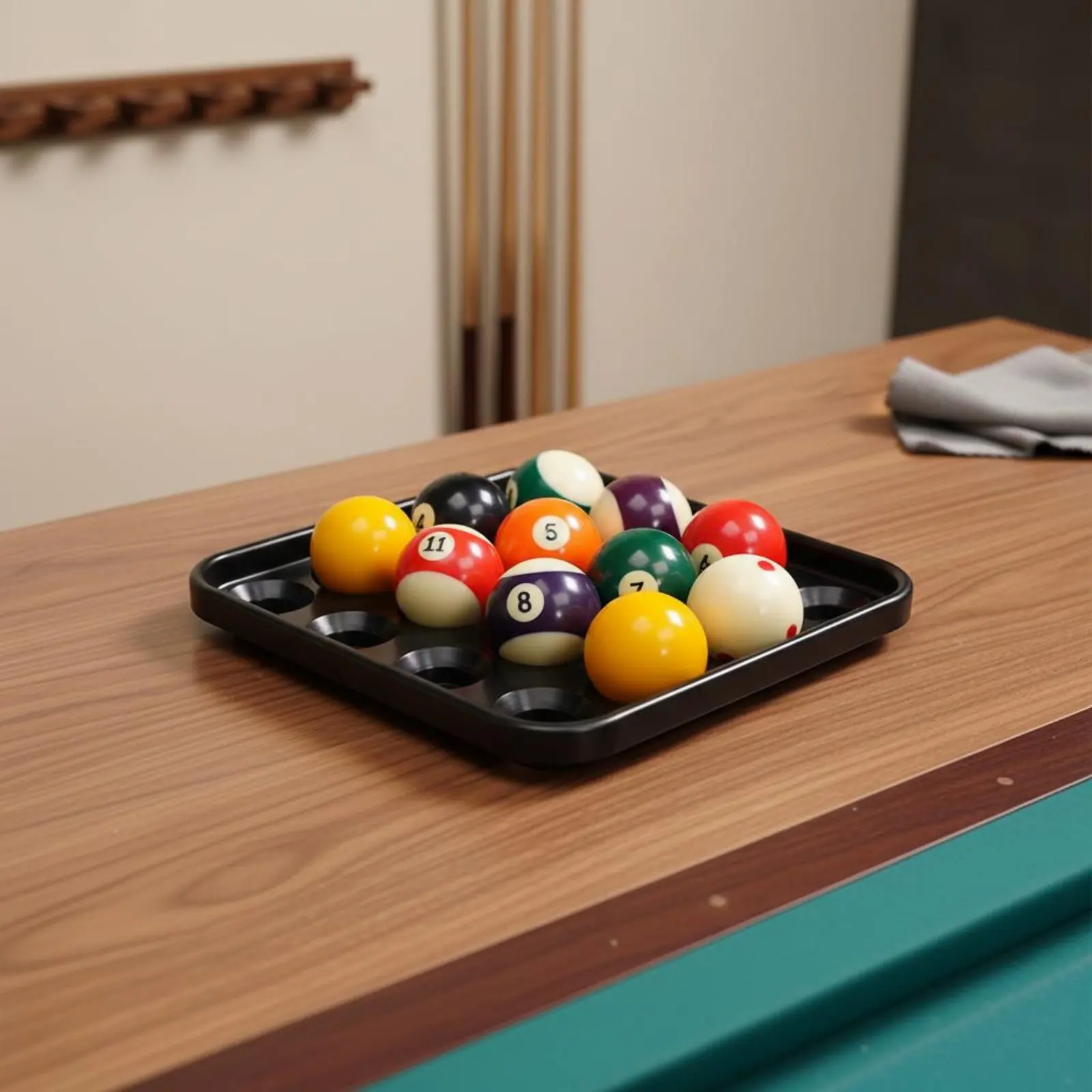 Image of 16-Loch Billard-Tablett, leicht zu reinigen, platzsparender Snooker-Ballhalter für Spielzimmer, Pool-Ballhalter