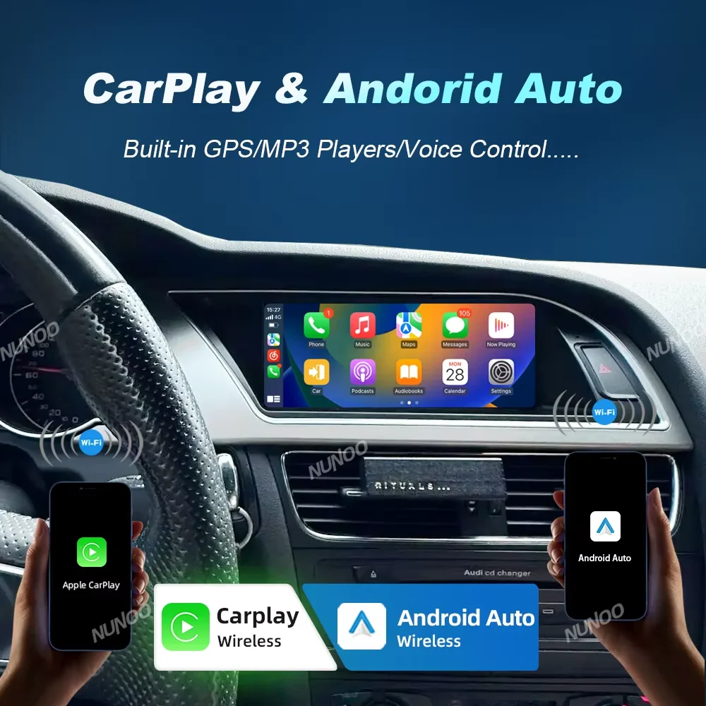 Pantalla Multimedia Inalámbrica con Carplay y Android Auto para Audi A5 S5 2009-2016, Sistema Inteligente de Navegación, Audio Estéreo, Android 14 3