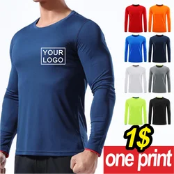 Men's Long-sleeved Running Wear Breathable Sports T-shirt Gym Customization Printing Embroidery Your Logo Quick-drying Top 5xl