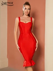 Adyce Bandage Dress Women Spaghetti Strap Red Dress Bodycon Celebrity Sexy Mermaid Sleeveless Midi Evening Club Party Dresses
