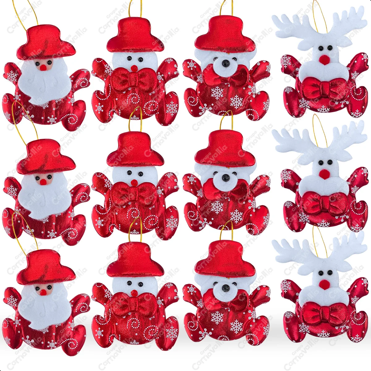 مجموعة مكونة من 12 قلادة عيد الميلاد الحلي لتزيين شجرة عيد الميلاد تماثيل عيد الميلاد المعدنية الحمراء Grupo Carnavallia