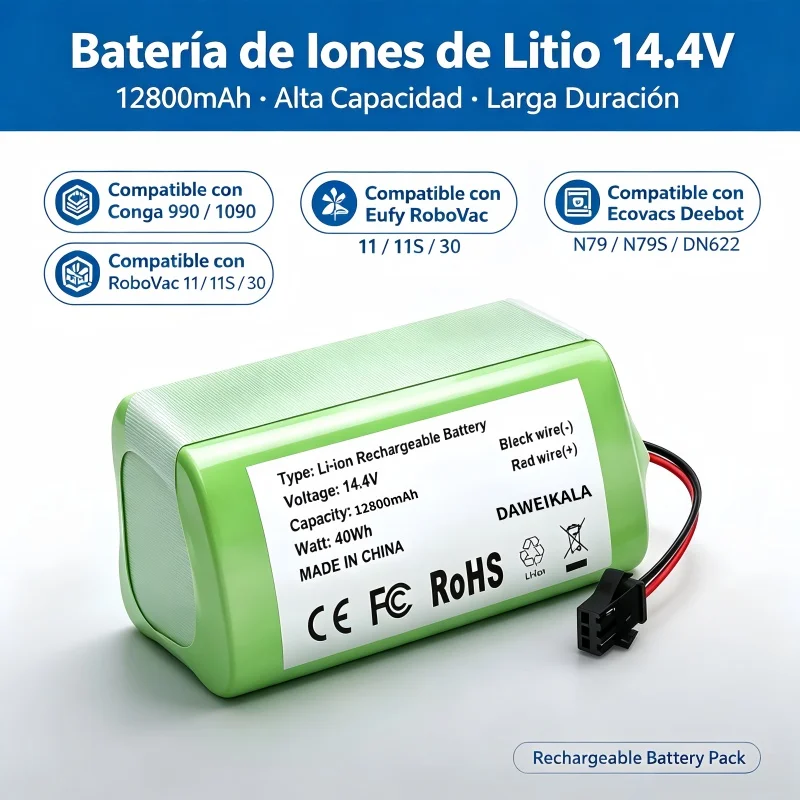 Batteria agli ioni di litio di ricambio 14,4 V 6800 mAh per aspirapolvere robot, compatibile con Conga 990 1090, Tesvor X500, Ecovacs Deebot N79 N79S DN622, Eufy RoboVac 11 11S RoboVac 30, batteria