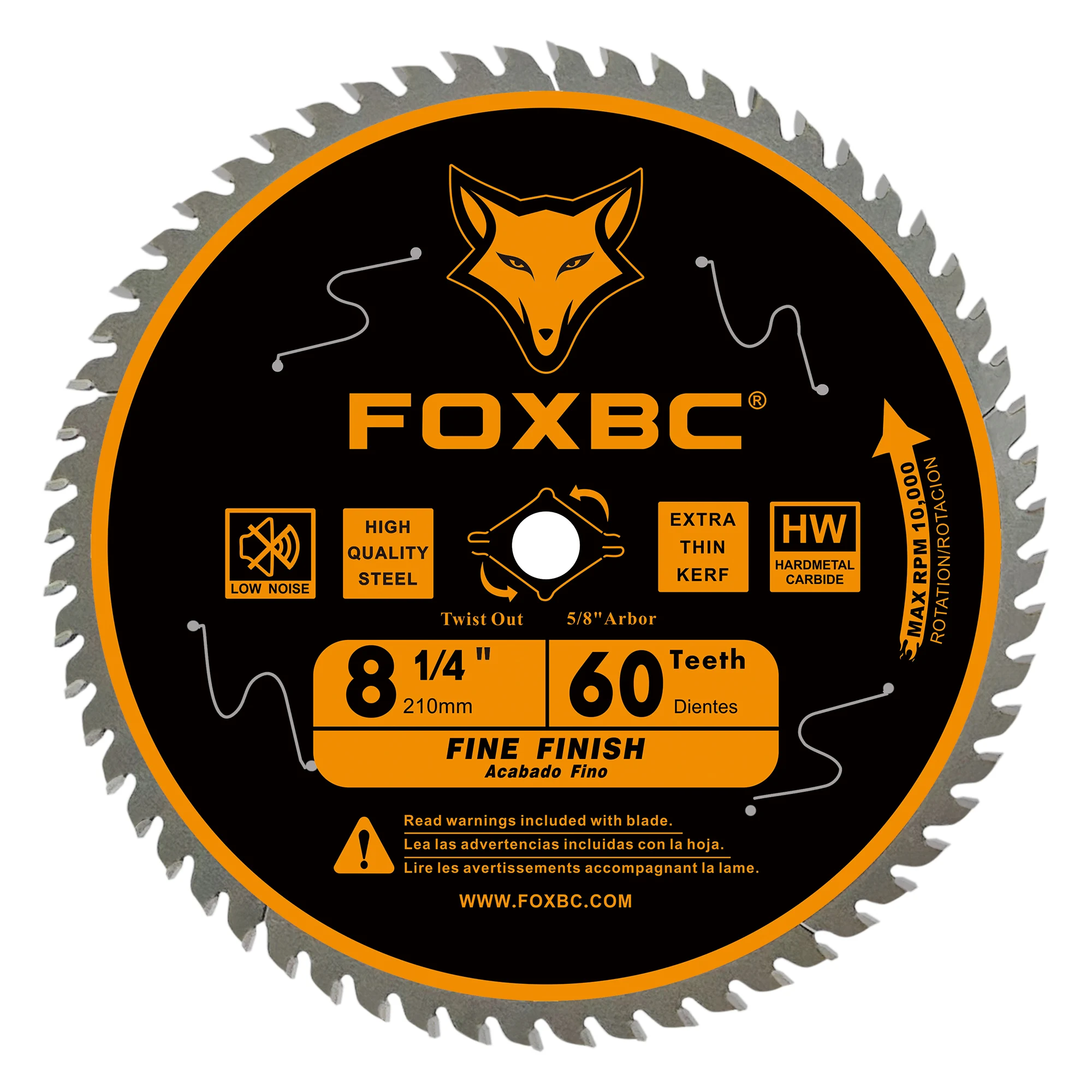 FOXBC 210mm Brzeszczoty do pił stołowych 60 zębów z diamentowym wybijaniem Precyzyjne wykończenie Cięcie drewna 1szt.