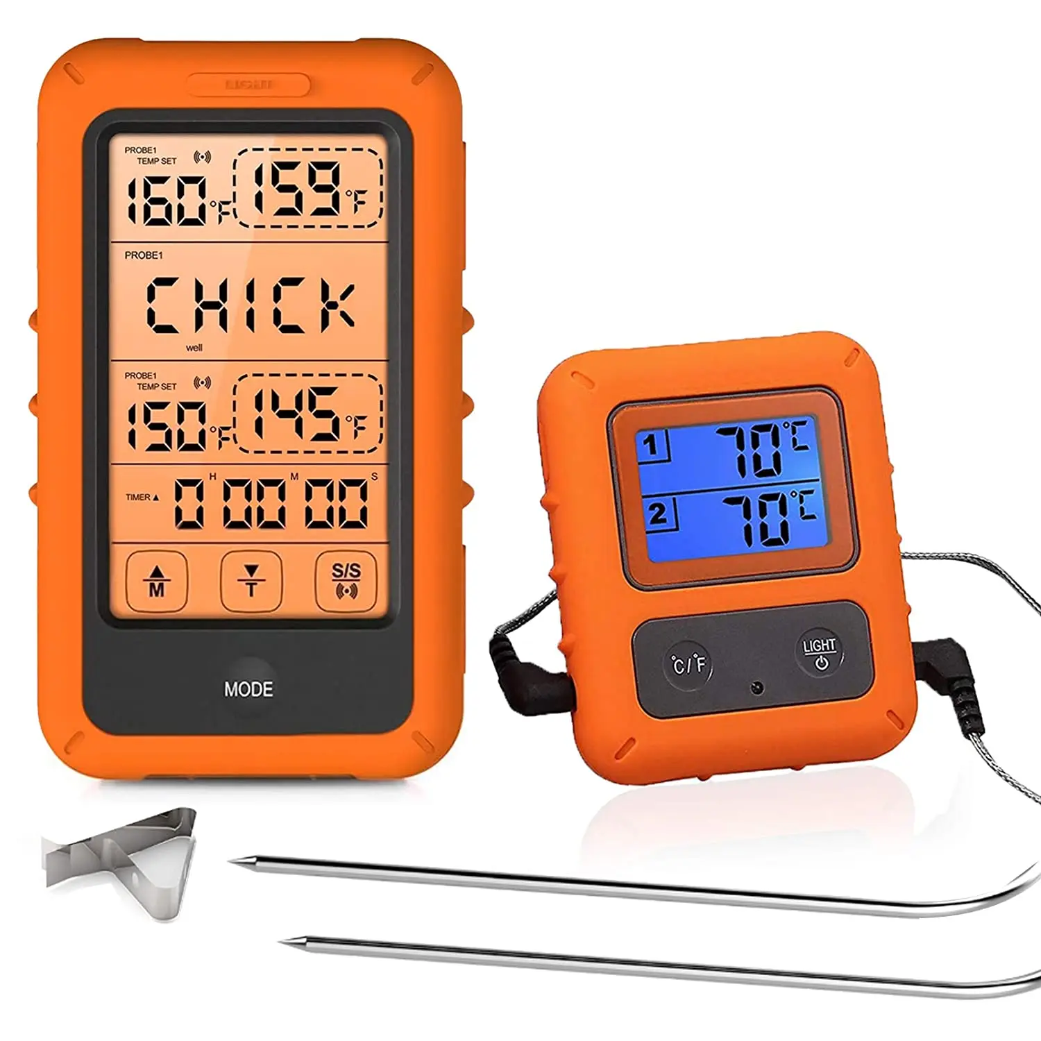 Wireless Meat Thermometer for Grilling and Smoking, Food Meat Thermometer with 2 Probes, Timer, Alarm, for BBQ/Grilling/Smoking