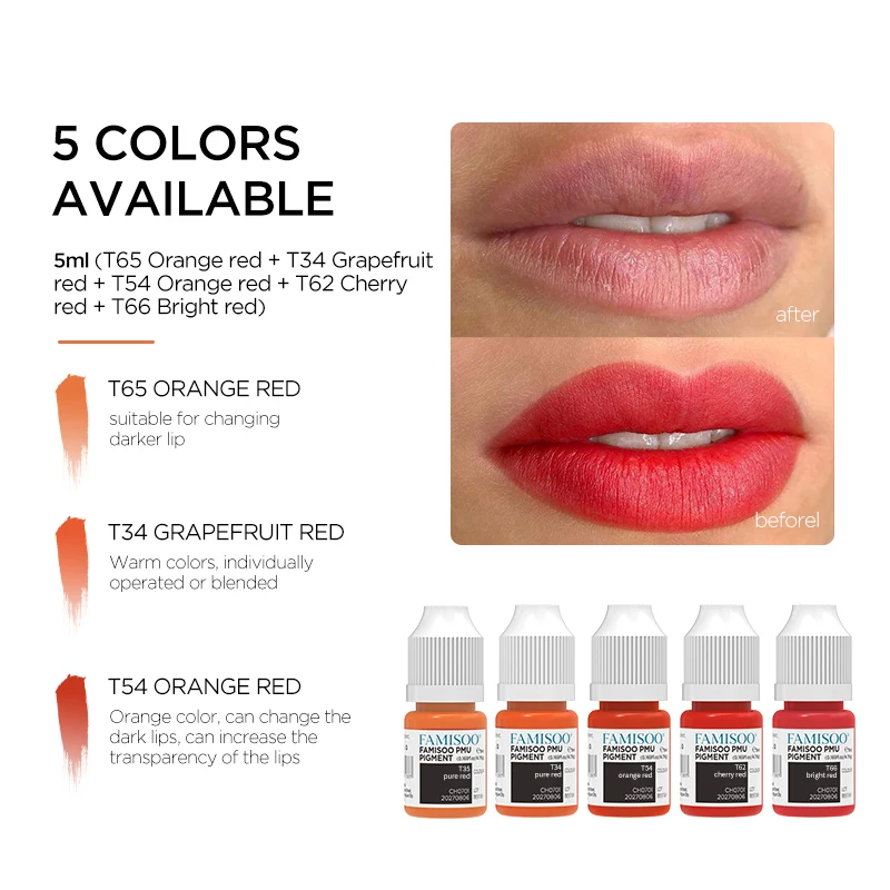 

FAMISOO 5ml orange and red lip tattoo ink microblading permanent makeup pigment micro pigment pmu pigment paint for semi-permane