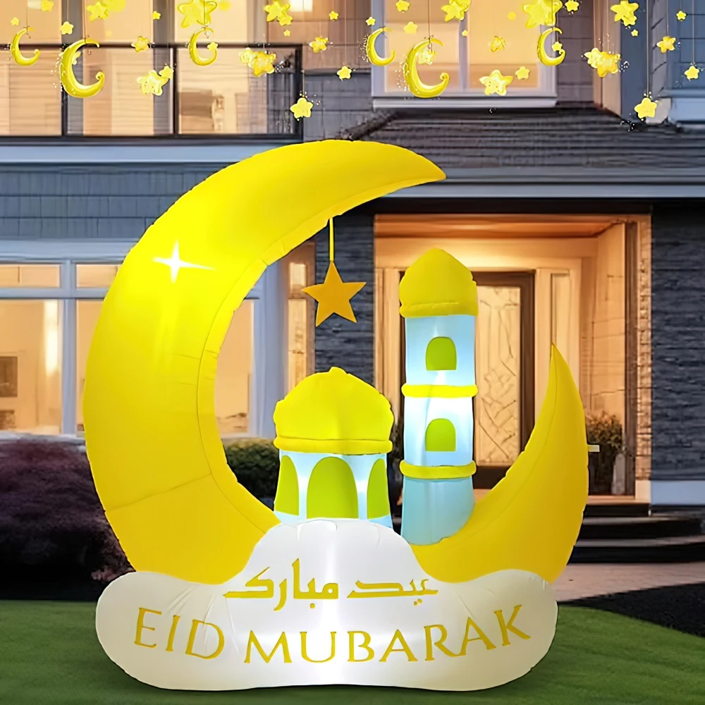 Decorações infláveis ao ar livre do Ramadã Quintal muçulmano com luzes LED Eid Mubarak infláveis jardim islâmico