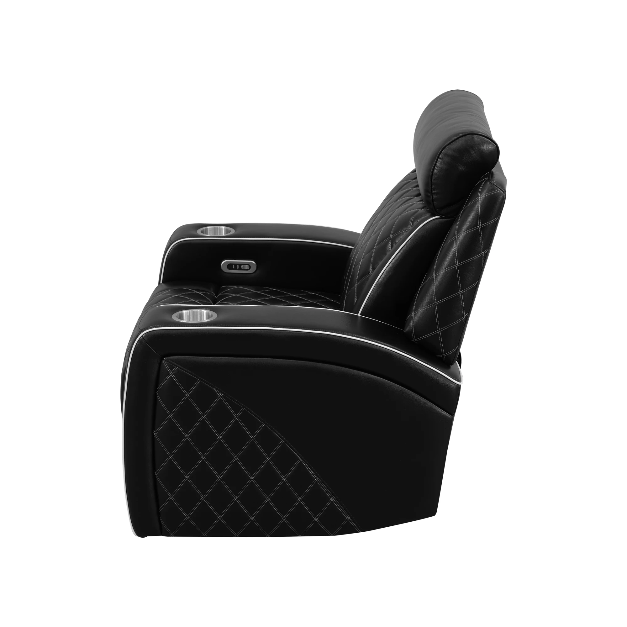 Black Electric Recliner Sofa, Breathable Leather Reclining Chair with Cup Holder, Double Layer Spring & Solid Wood Frame, 110-115° Touch Adjustable Recliner for Living Room