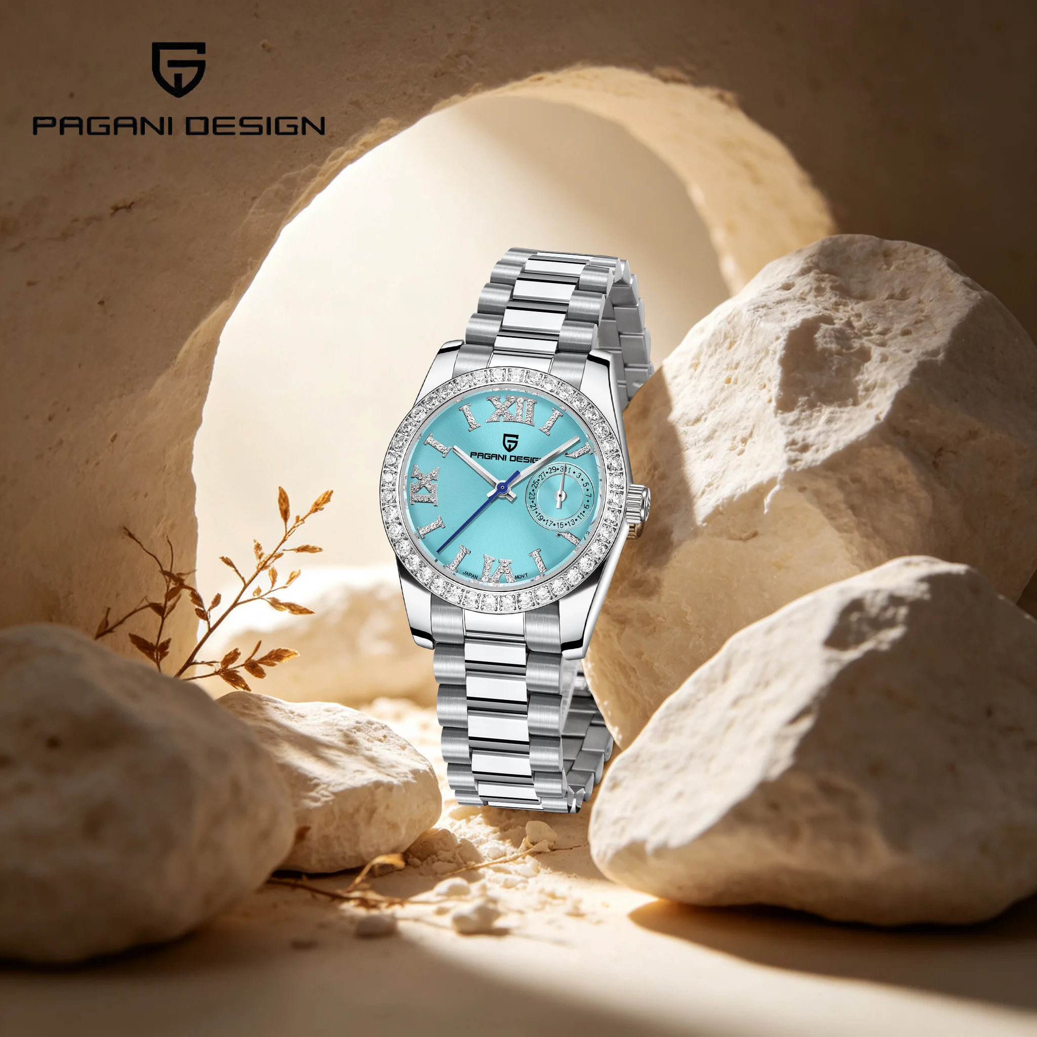 2026 PAGANI DESIGN Light Luxury Ladies Quartz Watch Crystal Bezel Stainless Roman Numeral Sapphire Diving Watch For Work & Date