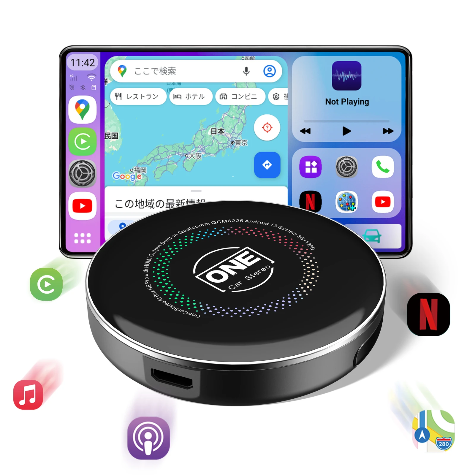 HE PRO Wireless CarPlay AI Box Android Auto Adapter GPS HDMI Output for Video Watch YouTube & Netflix in Car