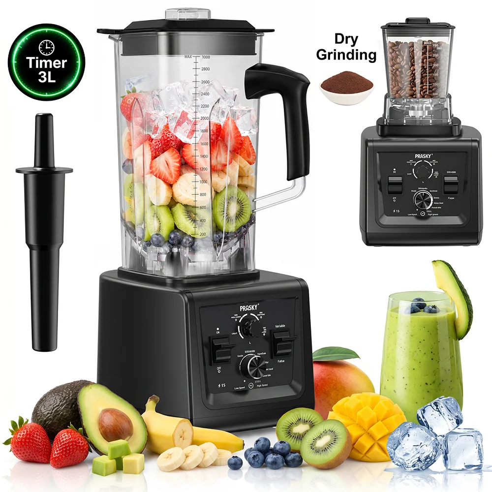 Prasky Professional Blender And Grinder with Smart Timer And Pre-programed Peak 2400W Food Processor BPA Free 3L Jar