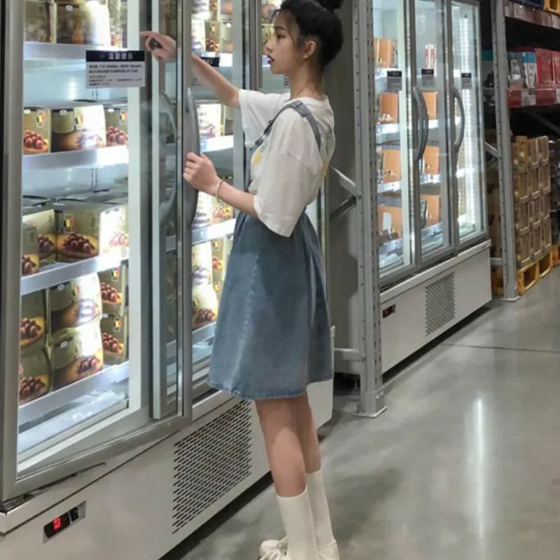 Sukienka damska Denim bez rękawów Srap Ulzzang Kawaii popularne stałe dziewczyny Student lato najnowszy cały mecz wysoka talia Ins Chic A-line — zdjęcie 2