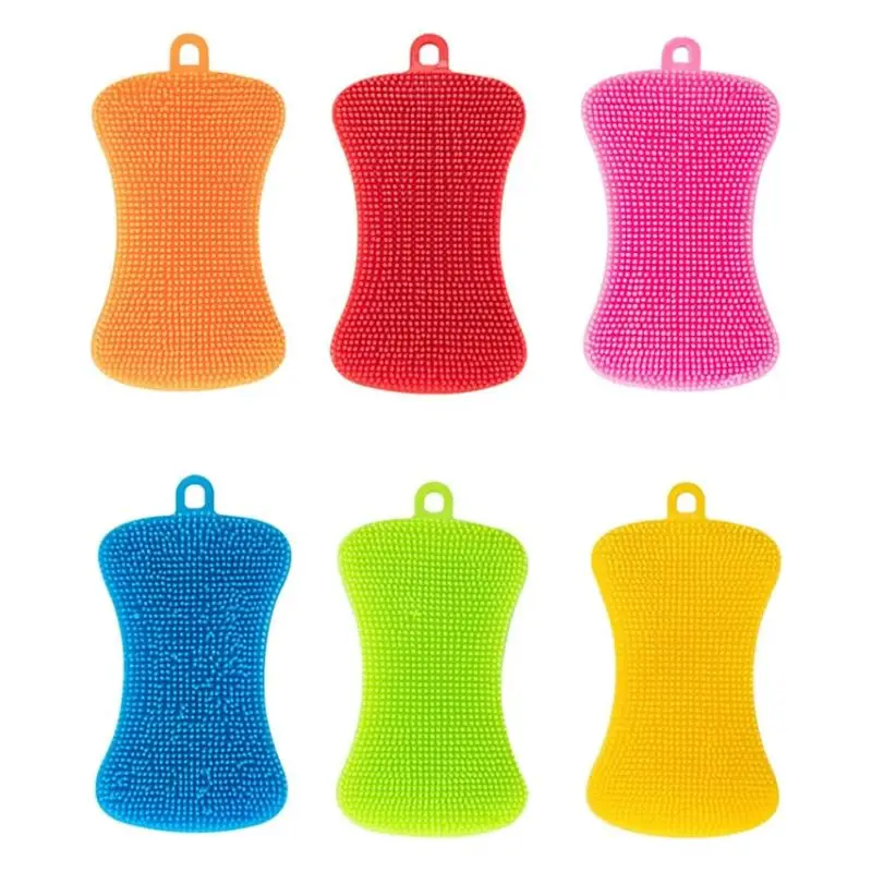 2Pcs/1Set Silicone Dishwashing Brush Multi-piece Multi-color Combination Set Washing Dishes Sponge Brush Kitchen Cleaning