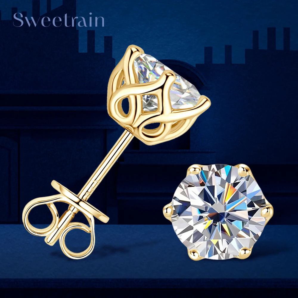 0.5ct-2ct Moissanite Stud Earrings for Women D Color Sparkling Diamond 925 Sterling Silver Ear Studs Wedding Party Jewelry Gifts