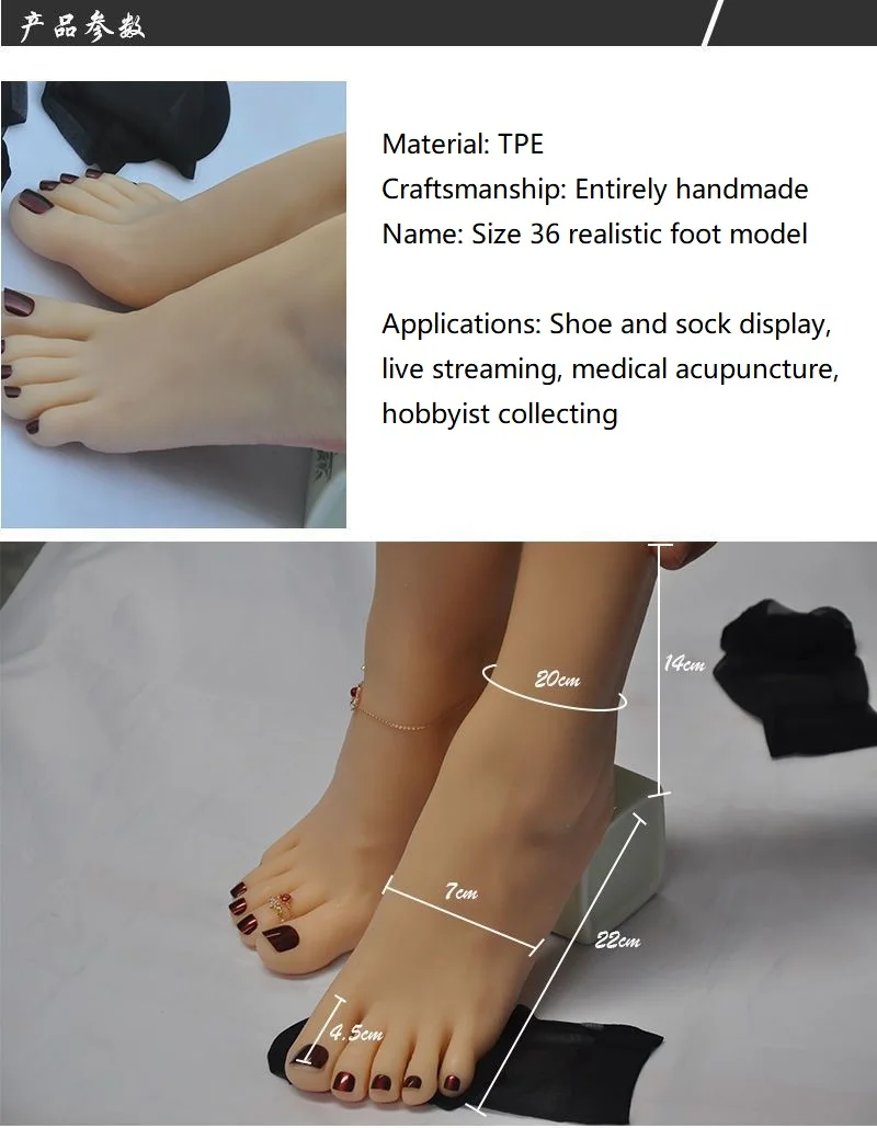 Size 36 Realistic Silicone Foot Model – Sexy Foot Fetish Display Prop for Shoes & Photography (Small Feet)