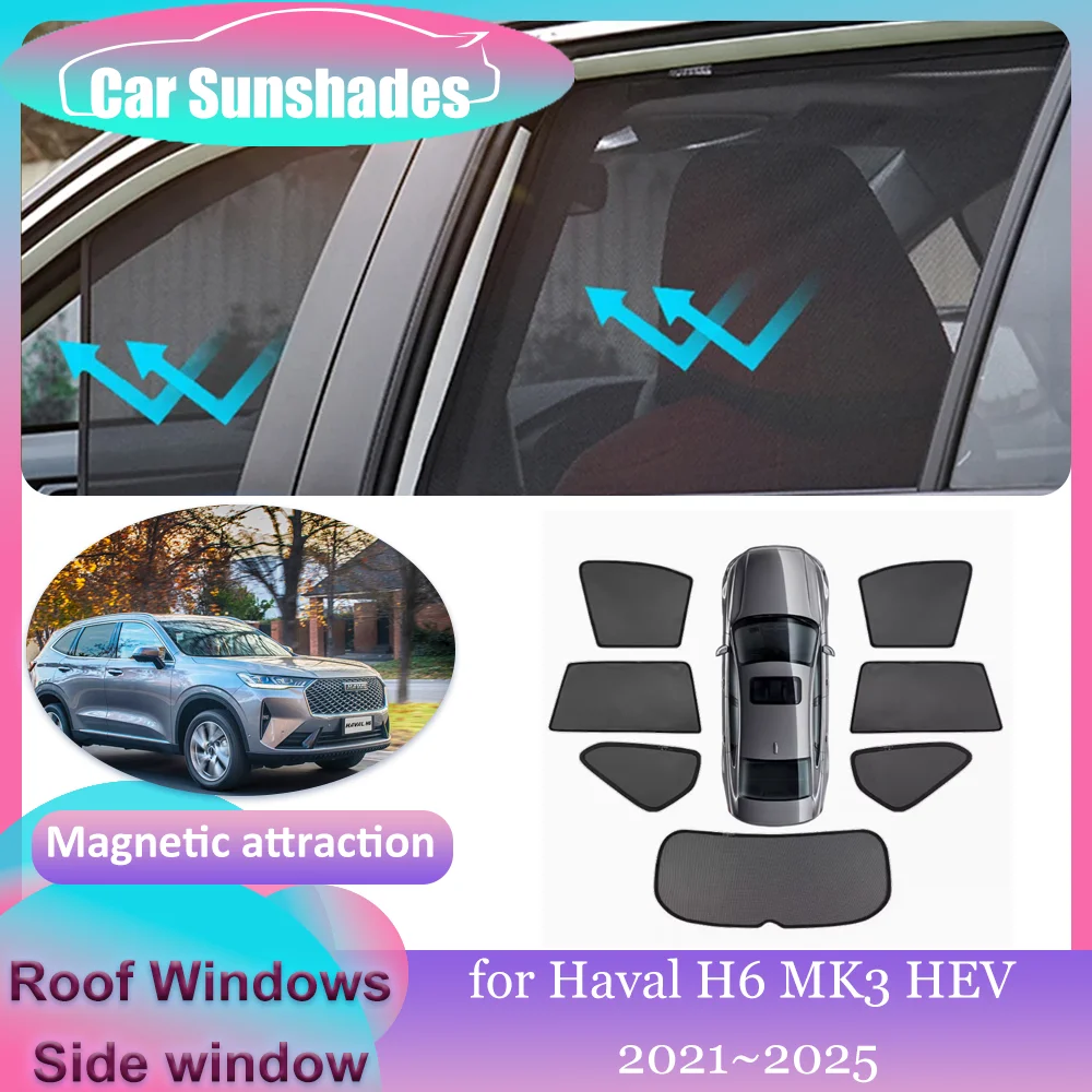 

Автомобильные магнитные солнцезащитные козырьки для Haval H6 MK3 HEV 2021 ~ 2025, солнцезащитный козырек на крыше, лобовое стекло, занавеска на крыше, аксессуары